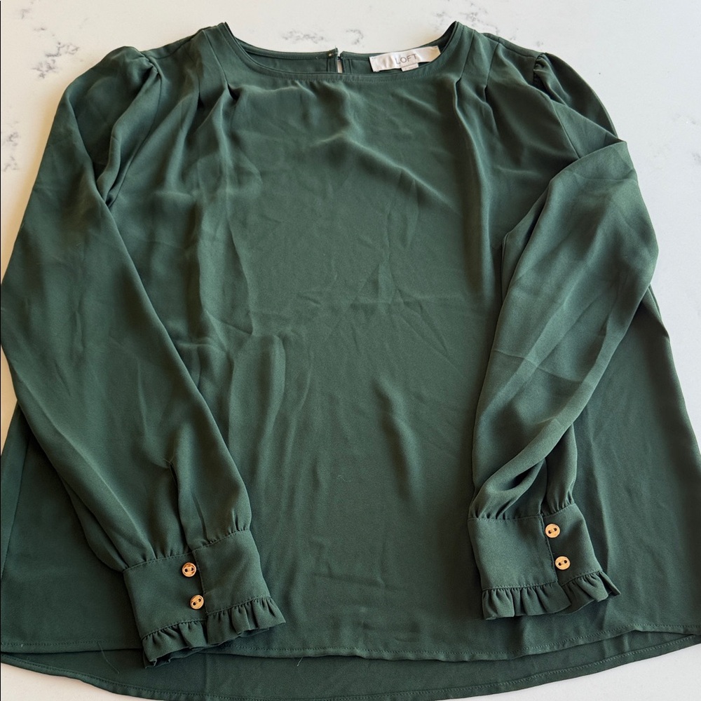 Loft Elegant Blouse With Button Ruffle Cuffs - image 1